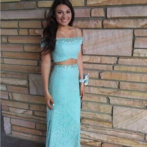 Madison James Turquoise 2 Piece Dress with Beaded Detail